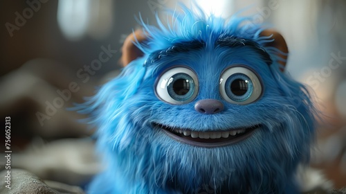 Close Up of a Blue Furry Animal With Big Eyes