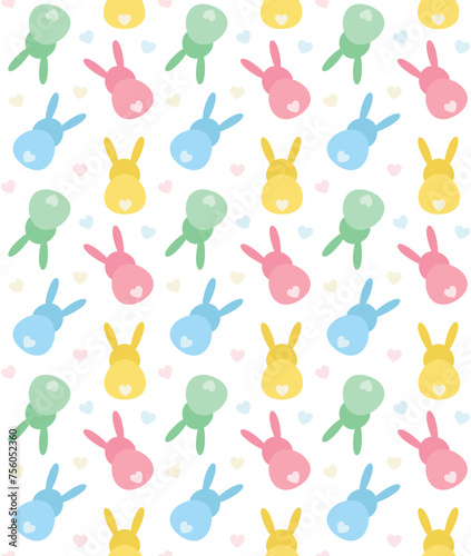 Vector seamless pattern of pastel bunny rabbit back isolated on white background