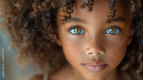 Close-up Portrait of Young Girl With Blue Eyes