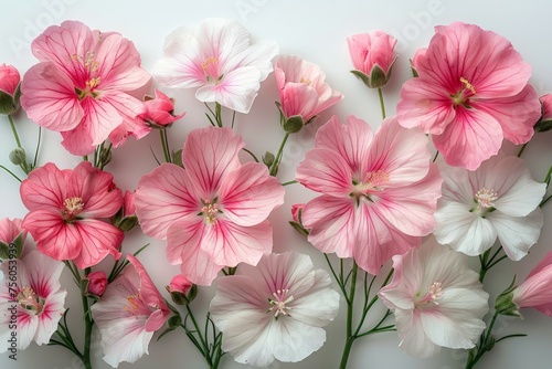 Pink and White Flowers on a White Background