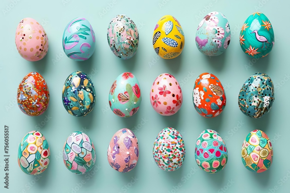 Vibrant easter egg collection Featuring an array of colors and patterns for a festive celebration