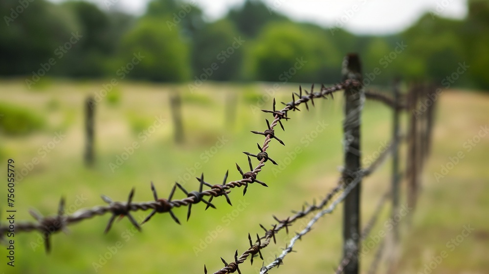 Fototapeta premium a fence with a grassy field in the background