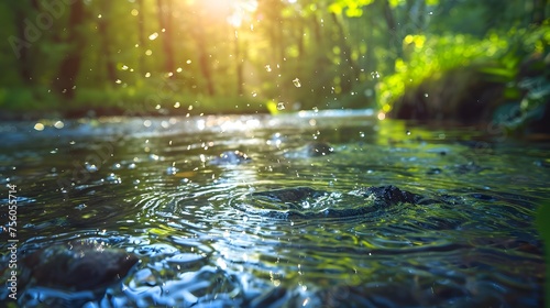 Water sustainability. Sustainable water source. World Water Day concept. Nature landscape of stream water. Freshwater protection and water conservation for a sustainable water source.