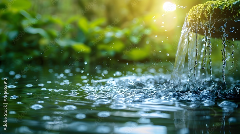 Water sustainability. Sustainable water source. World Water Day concept. Nature landscape of stream water. Freshwater protection and water conservation for a sustainable water source.