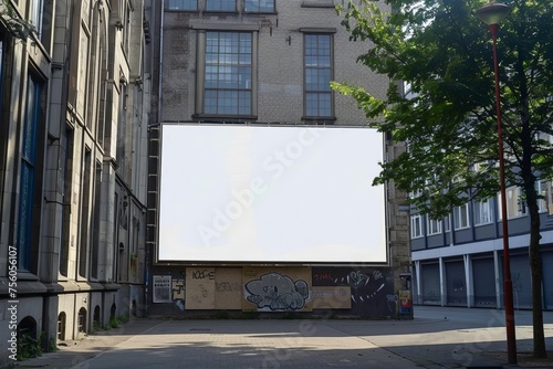 Blank outdoor billboard on a building Offering a mock-up for advertisements and promotional messages in an urban environment With space for customization