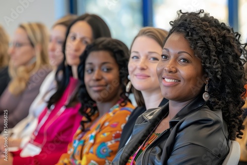 Celebration of diversity and inclusion in the workplace Showcasing empowered women of various backgrounds in leadership and educational roles Aligned with dei principles photo