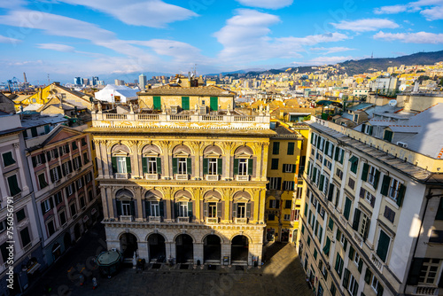 Elevated View of Piazza de Ferrari and Classic Genoese Architecture, Genoa, Italy