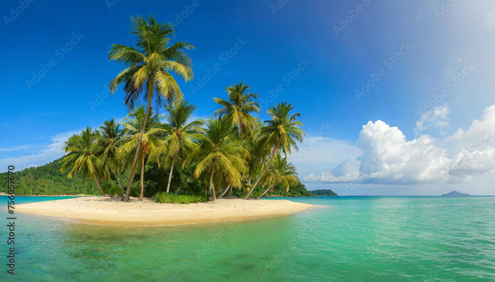Egzotyczny krajobraz morski. Palmy, wakacje i relaks - obrazy, fototapety, plakaty 
