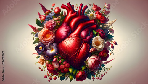 illustration of a red heart with flowers