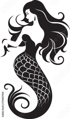 Cerulean Cascade Mermaid Vector Logo in Oceanic Bliss Nautical Nereid Vector Logo with Mermaid Majesty