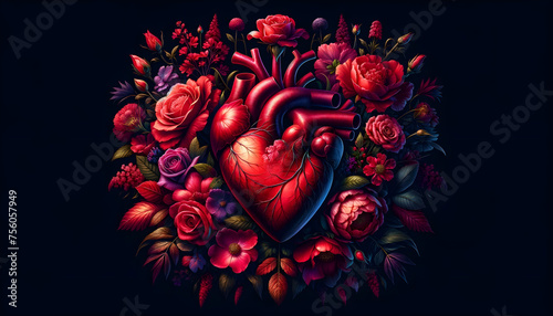 illustration of a red heart with flowers © Carlos Montes