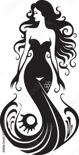Nautical Nymph Mermaid Vector Logo in Vector Charm Tranquil Tidal Temptress Vector Mermaid Logo Splendor