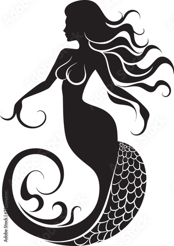 Tridents Treasure Vector Logo Featuring a Beautiful Mermaid Majestic Mermaid Melody Vector Logo in Aquatic Splendor