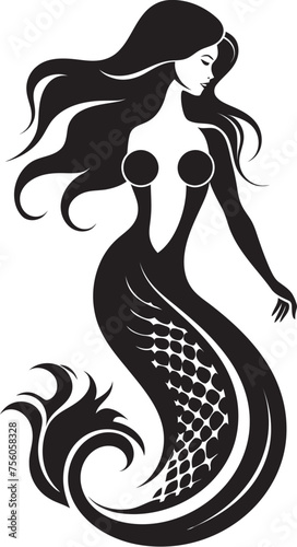 Sapphire Sylph Vector Mermaid Logo in Oceanic Bliss Poseidons Palette Vector Logo with Beautiful Mermaid