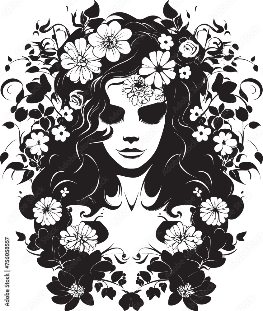Blossoming Sorcery Beautiful Witch Emblem Witchs Petals Floral Vector Design