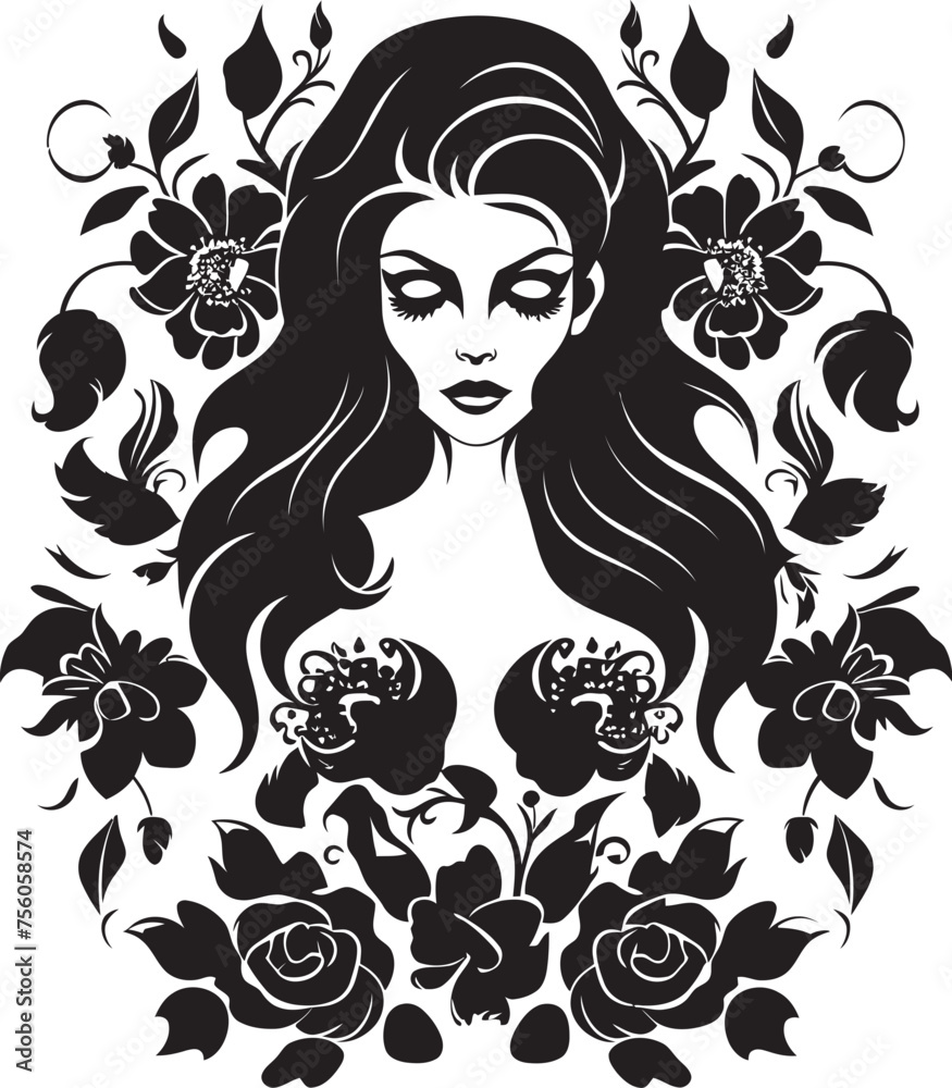 Whispering Blossoms Floral Witch Emblem Enchanted Ivy Beautiful Witch Vector Design