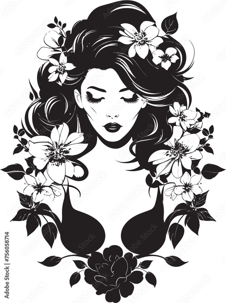 Floral Fantasy Sorceress Witch Vector Logo Enchanted Ivy Spellcaster Beautiful Witch Emblem