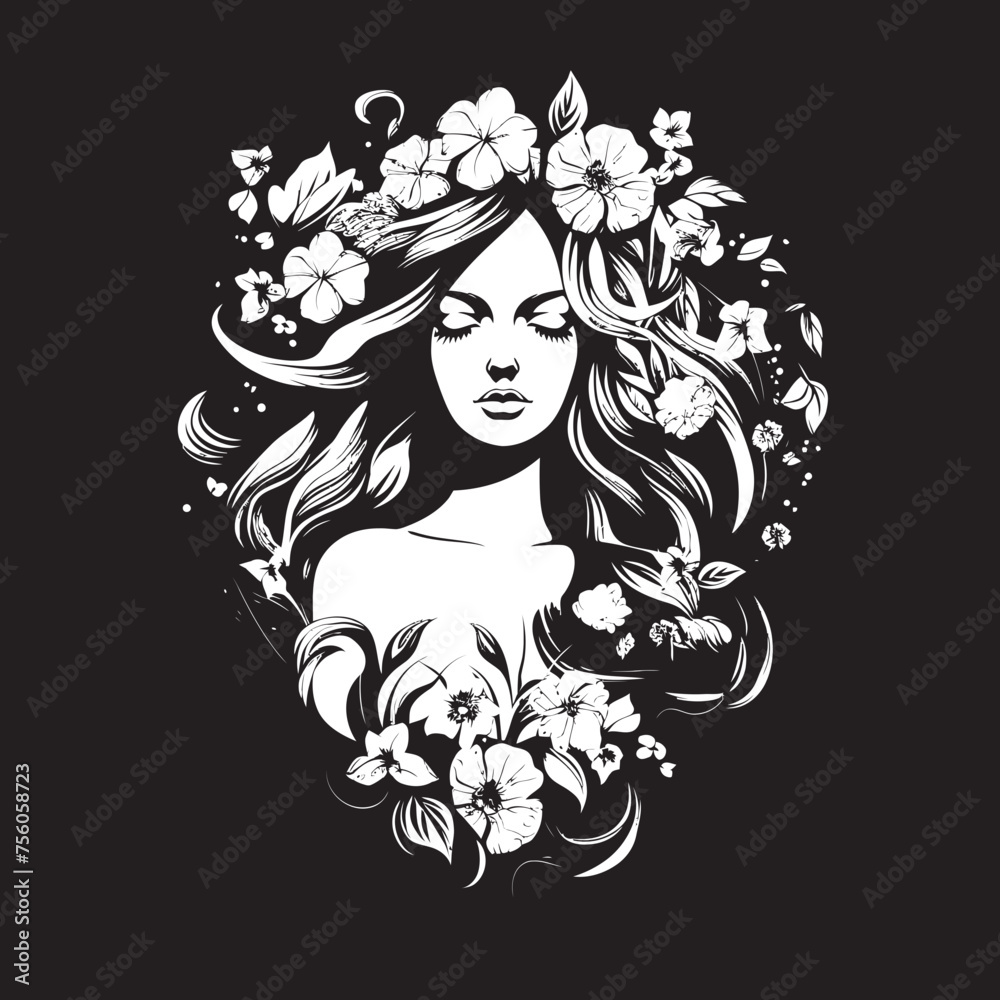 Whispering Blossom Witchcraft Floral Vector Icon Blossoming Floral Harmony Beautiful Witch Emblem