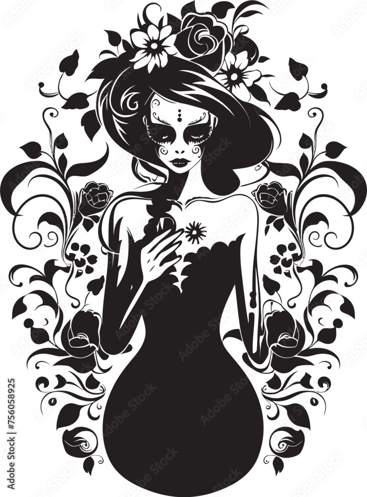 Whimsical Witchcraft Beautiful Witch Vector Symbol Enchanted Orchid Floral Decorated Witch Vector Whimsical Witchcraft Beautiful Witch Vector Symbol Enchanted Orchid Floral Decorated Witch Vector