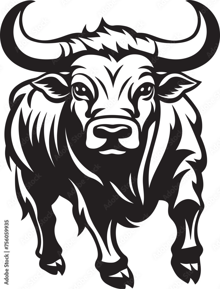 Bold Bull Brigade Cartoon Full Body Vector Logo Cartoon Charge Full bodied Bull Icon Design