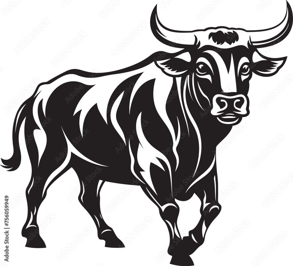 Fototapeta premium Cartoon Charge Cartoon Bull Icon Design Whimsical Wanderer Bull Vector Logo Creation