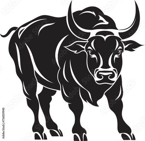 Bullish Buddy Cartoon Bull Icon Emblem Joyful Jumper Full bodied Bull Vector Symbol