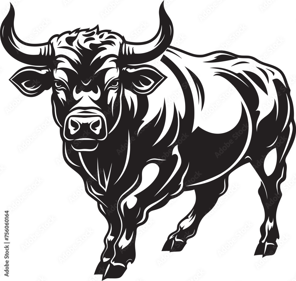 Fototapeta premium Whimsical Wanderer Full bodied Bull Vector Symbol Playful Ponder Cartoon Bull Icon Design