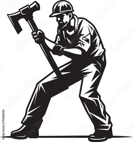 Hard Hat Hammerer Construction Worker Vector Symbol Tool Time Titan Hammer Wielding Worker Logo photo