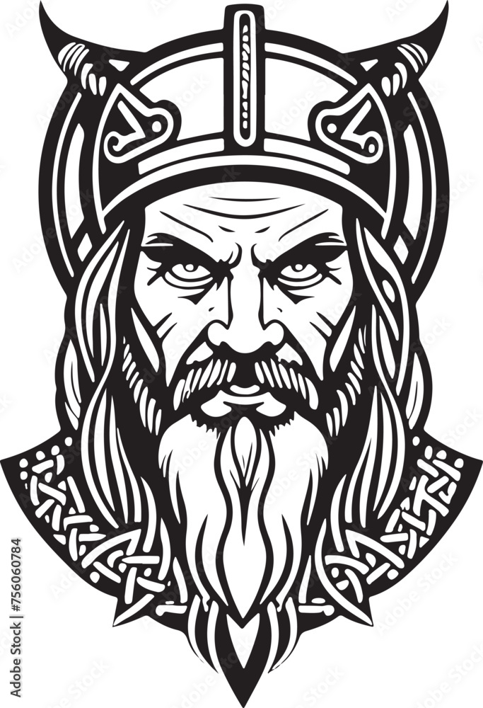 Excellent line art style Viking head vector graphic template, Suitable for logo design, tattoo design or print on demand
