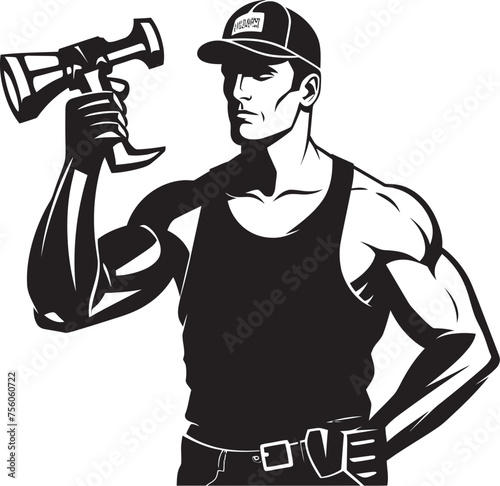 ToolMaster Hammer Wielding Worker Icon Hard Hat Heroics Construction Worker Emblem