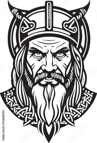 Excellent line art style Viking head vector graphic template, Suitable for logo design, tattoo design or print on demand 