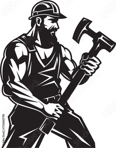 Toolbox Trooper Construction Worker Emblem Hard Hat Hammer Vector Logo Symbol