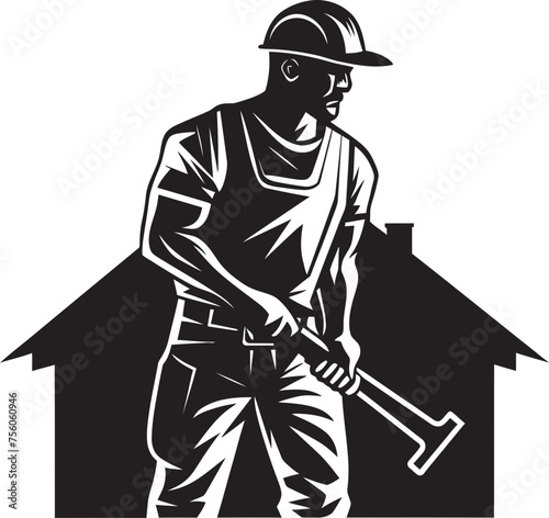 Hammer and Hard Hat Harmony Iconic Symbol Blueprint Bash Vector Logo Design