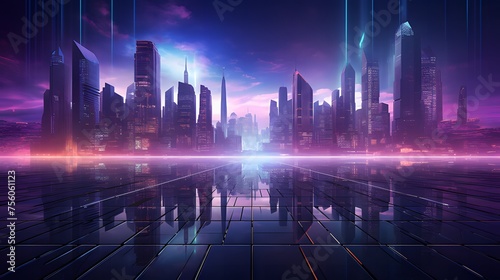 Cyber Metropolis: Abstract Futuristic Cityscape with Neon-Lit Skyscrapers, Digital Circuitry, and Modern Tech Vibes in Deep Purples and Cyberpunk Blues