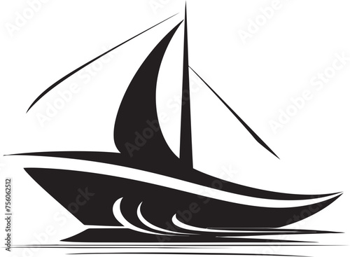 Tiny Trawler Vector Logo of Minimal Boat Whittled Wake Minimalist Boat Emblem