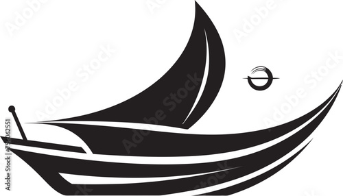 Tiny Trawler Vector Logo of Minimal Boat Whittled Wake Minimalist Boat Emblem