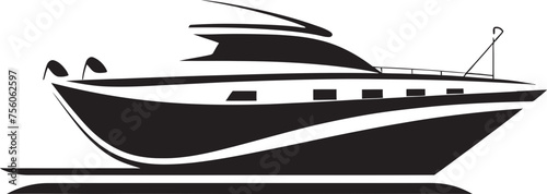 Tiny Trawler Vector Logo of Minimal Boat Whittled Wake Minimalist Boat Emblem