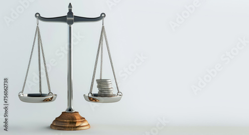 Scales of justice isolated on a gray background. Copy space for text, advertising. Concept of balance, equality, law, power, equity, inequity, inequality, injustice