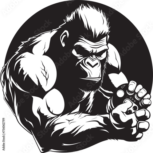 Primate Powerplay Muscular Chimpanzee Icon Gamepad Gladiator Strong Ape Gaming Emblem