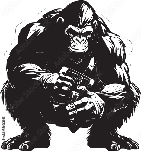 Mighty Muscle Mastery Primal Play Emblem Ape Athlete Muscular Chimpanzee Gaming Logo