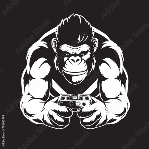 Brawny Button Basher Chimpanzee Symbol Design Musclebound Gaming Ape Icon Vector Emblem photo