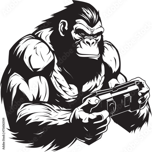 Chimpanzee Control Muscular Gamepad Logo Gamepad Gorilla Mighty Monkey Gamer Icon
