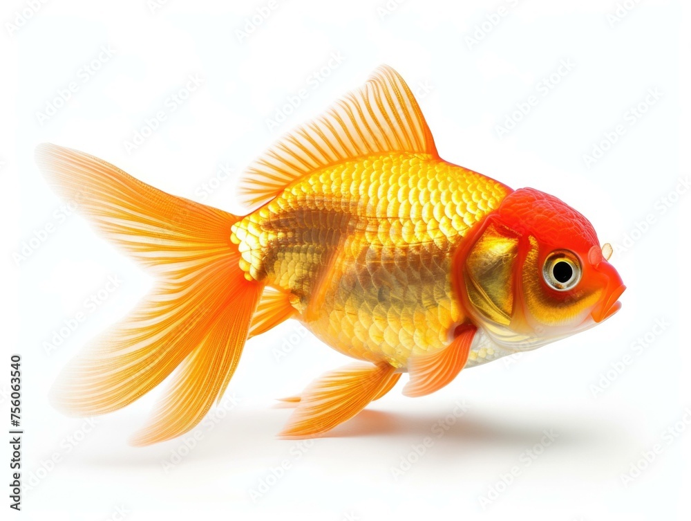 A goldfish is shown in a white background with a white background. Generative AI. A goldfish is shown in a white background with a white background. Generative AI.