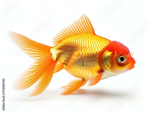 A goldfish is shown in a white background with a white background. Generative AI.