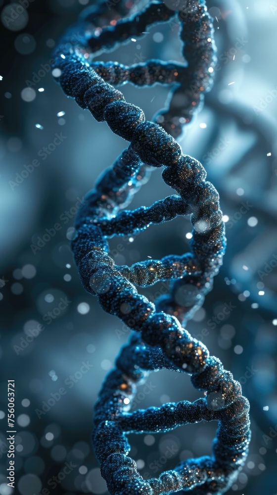 A close up of a DNA strand with a blue background. Generative AI.