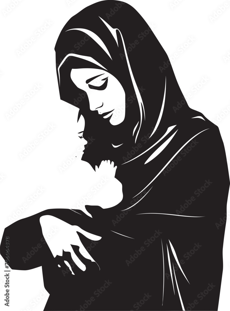 Modest Maternity Veiled Woman and Baby Emblem Motherly Elegance Hijab Mom and Baby Icon Modest Maternity Veiled Woman and Baby Emblem Motherly Elegance Hijab Mom and Baby Icon
