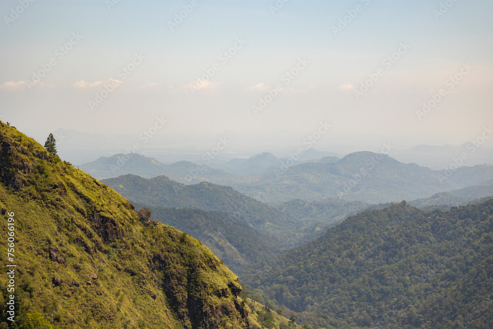 Daytime views of the mountains in the Ella region, Badulla District of Uva Province, Sri Lanka