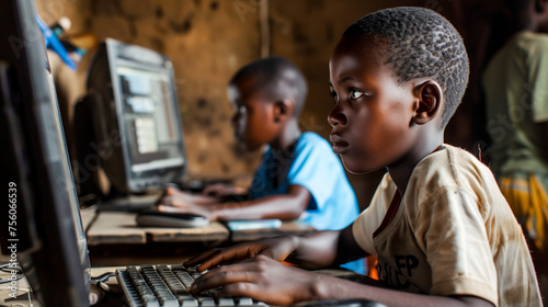 Digital divide in education - boy using a computer photo