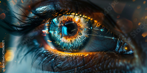 A striking image of an eye with futuristic enhancements, representing the concept of advanced visual technology and cybernetic augmentation.