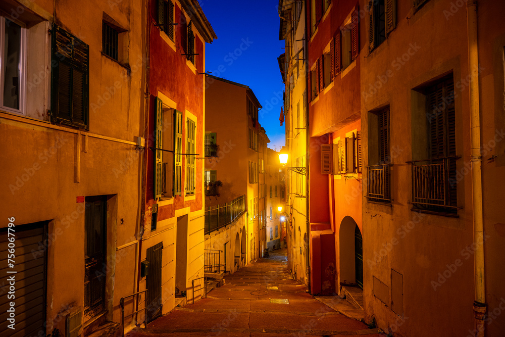 Twilight Serenity in a Quiet Alley of Nice, France